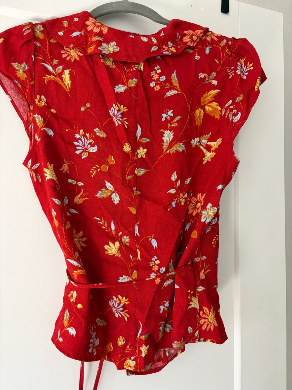 Reformation Red Floral Ruffle Wrap Top - Picture 10 of 11